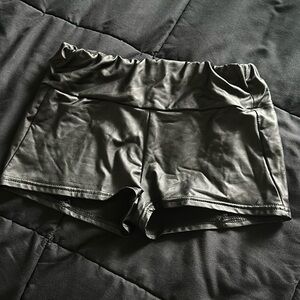 Black stretchy faux, leather shorts size small